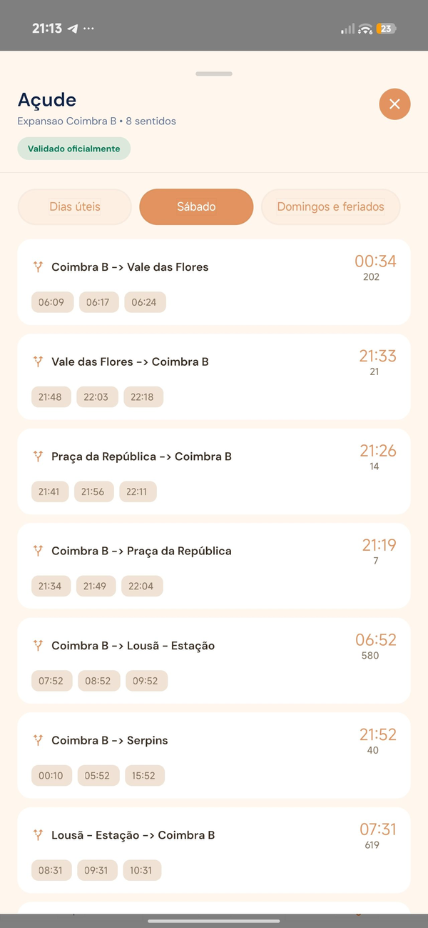 Ecrã de paragens